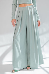 Easel Ribbed Knit Wide Leg Pants in Sage (PANTS ONLY) Pants Easel   