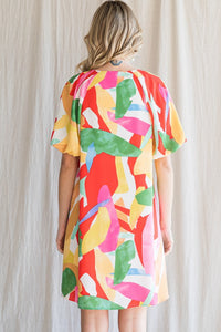 Jodifl Abstract Print Dress in Red Mix Dress Jodifl   