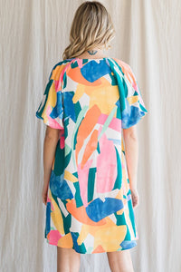 Jodifl Abstract Print Dress in Denim Mix Dress Jodifl   