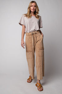 Easel Mineral Washed Terry Knit Pants in Camel Pants Easel   