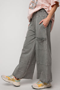 Easel Mineral Washed Terry Knit Pants in Ash Pants Easel   