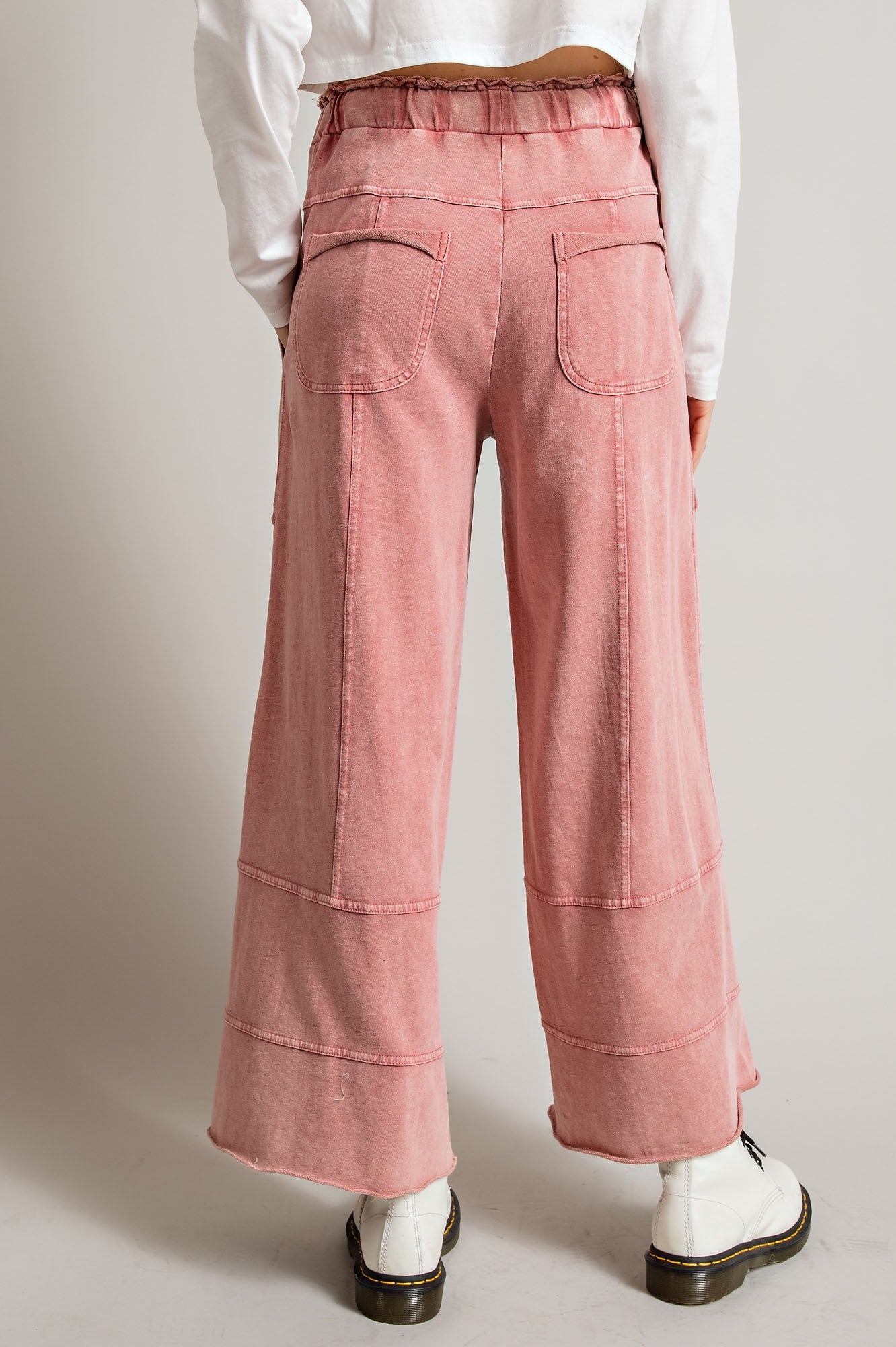 Easel Mineral Washed Terry Knit Pants in Mauve June Adel