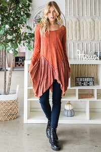 Oli & Hali Mixed Fabric Tunic Top in Brick Shirts & Tops Oli & Hali   