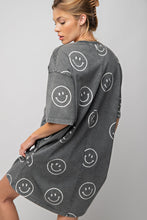 Load image into Gallery viewer, Easel Smiley Face Print T Shirt Dress in Black Dress Easel   
