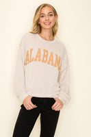Tres Bien Hometown Collection Ribbed Knit Top with Alabama Print Front in Oatmeal