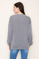 Tres Bien Hometown Collection Ribbed Knit Top with Alabama Print Front in Cloud Grey