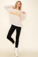 Tres Bien Hometown Collection Ribbed Knit Top with Alabama Print Front in Oatmeal