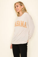 Tres Bien Hometown Collection Ribbed Knit Top with Alabama Print Front in Oatmeal