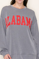 Tres Bien Hometown Collection Ribbed Knit Top with Alabama Print Front in Cloud Grey