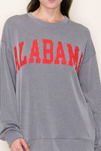 Load image into Gallery viewer, Tres Bien Hometown Collection Ribbed Knit Top with Alabama Print Front in Cloud Grey
