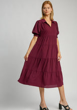 Load image into Gallery viewer, Umgee Collared Tiered Midi Dress in Plum
