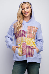 Easel Terry Knit Pullover with Patchwork Details in Lilac Blue Shirts & Tops Easel   