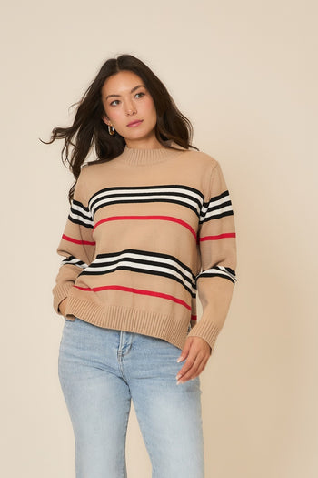 Cozy Co. Multi Striped Knit Sweater in Mocha