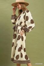 Load image into Gallery viewer, Umgee Mix Leaf Print Belted Midi Dress in Cream Mix
