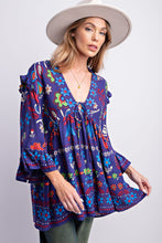 Load image into Gallery viewer, Easel Rayon Gauze Babydoll Tunic Top in Blueberry Shirts &amp; Tops Easel   
