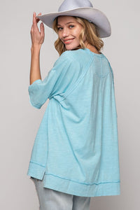 Easel Short Sleeve Cotton Basic Tee in Turquoise Top Easel   
