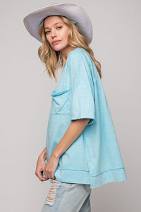 Easel Short Sleeve Cotton Basic Tee in Turquoise Top Easel   