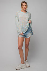 Easel Multi Color Light Weight Sweater in Mint Top Easel   