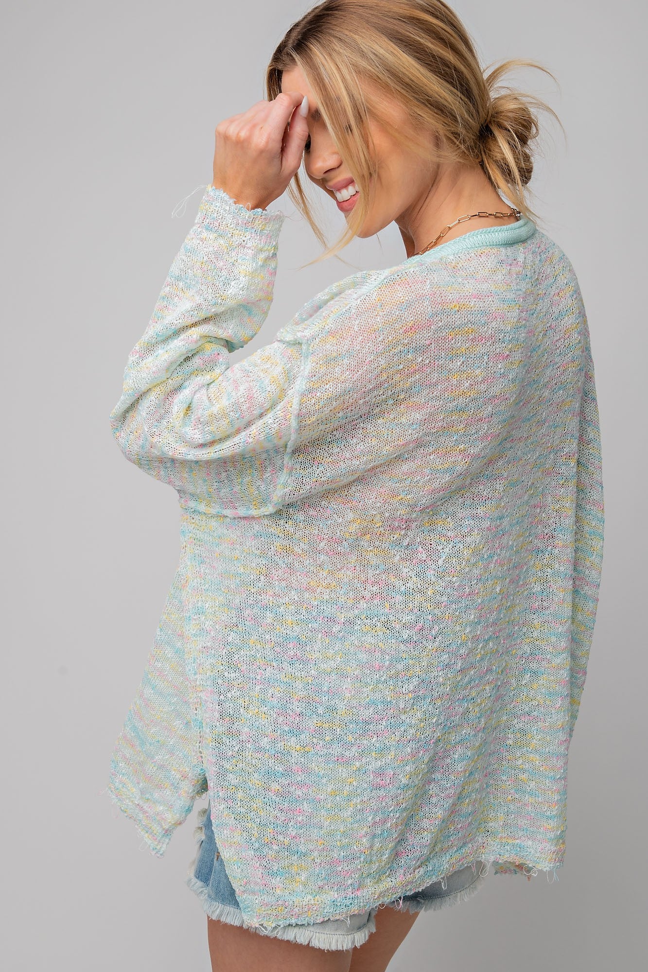 Easel Multi Color Light Weight Sweater in Mint