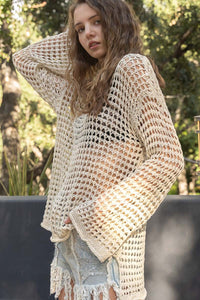 POL Dropped Shoulder Open Knit Sweater Top in Natural Top POL Clothing   