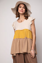 Load image into Gallery viewer, Easel Capped Sleeve Color Block Tiered Tunic Top in Mocha-FINAL SALE Top Easel   
