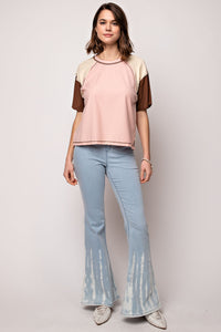 Easel Color Block Cotton Jersey Top in Blush Coco Top Easel   
