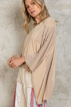 Load image into Gallery viewer, POL Oversize High Low Contrast V-Neck 3/4 Sleeve Top in Latte Shirts &amp; Tops POL Clothing   
