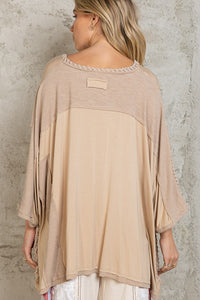 POL Oversize High Low Contrast V-Neck 3/4 Sleeve Top in Latte Shirts & Tops POL Clothing   
