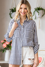 Load image into Gallery viewer, First Love Striped Button Down Shirt in Black Top First Love   
