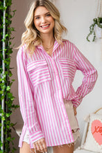 Load image into Gallery viewer, First Love Striped Button Down Shirt in Pink Top First Love   
