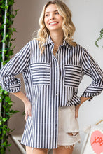 Load image into Gallery viewer, First Love Striped Button Down Shirt in Black Top First Love   
