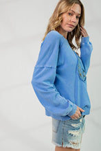 Load image into Gallery viewer, Easel Peace Sign Washed Terry Knit Pullover in Peri Blue Top Easel   
