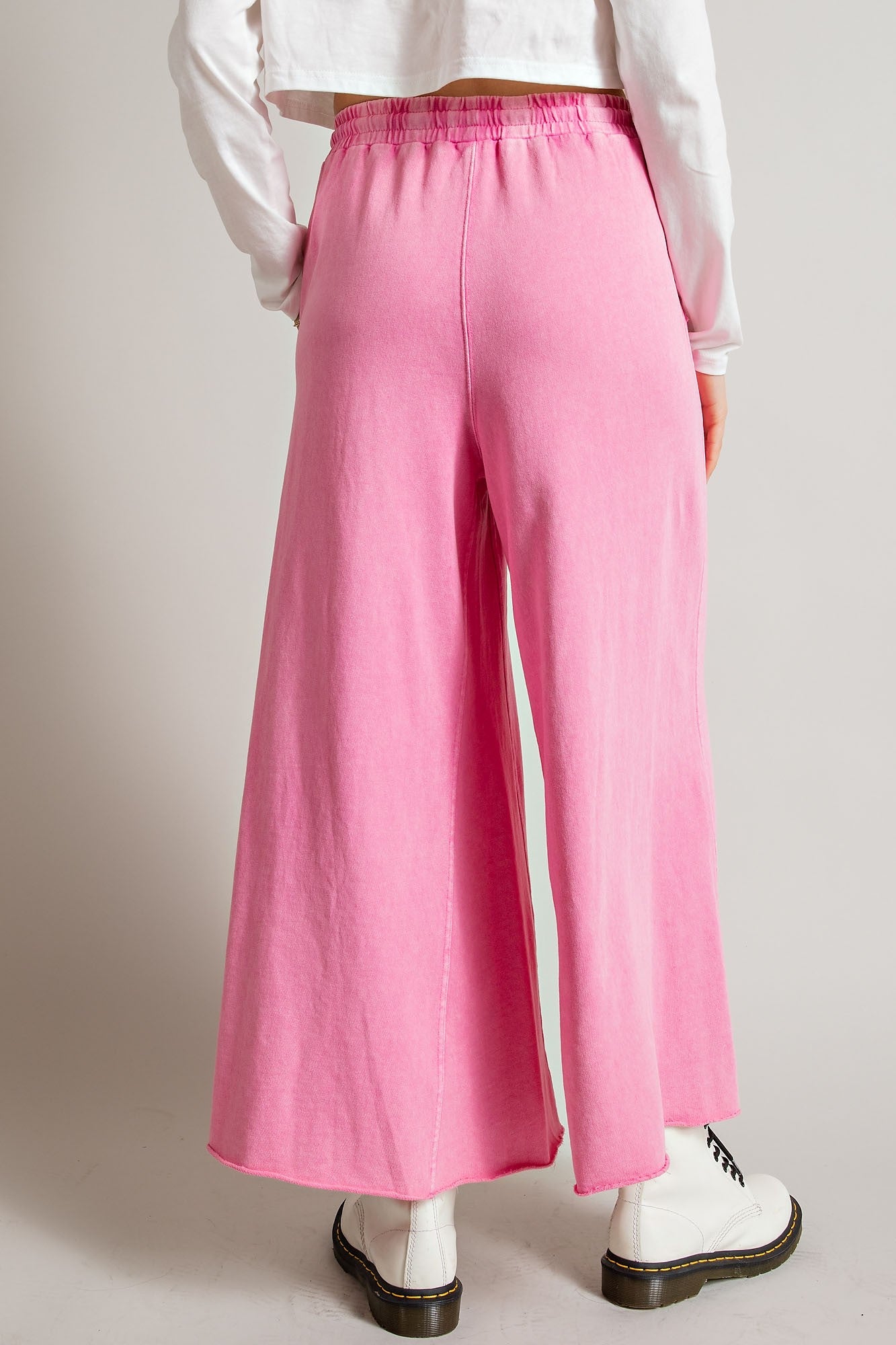 Easel Washed Terry Knit Wide Leg Pants in Barbie Pink – June Adel