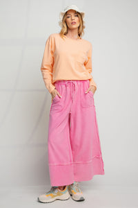 Easel Terry Palazzo Pants in Hot Pink Pants Easel   