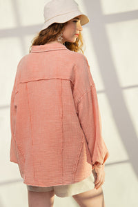 Easel Mineral Washed Cotton Gauze Shirt in Faded Coral Top Easel   