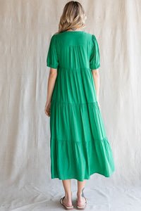 Jodifl Solid Tiered Layer Midi Dress in Green Dress Jodifl   