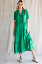 Load image into Gallery viewer, Jodifl Solid Tiered Layer Midi Dress in Green Dress Jodifl   
