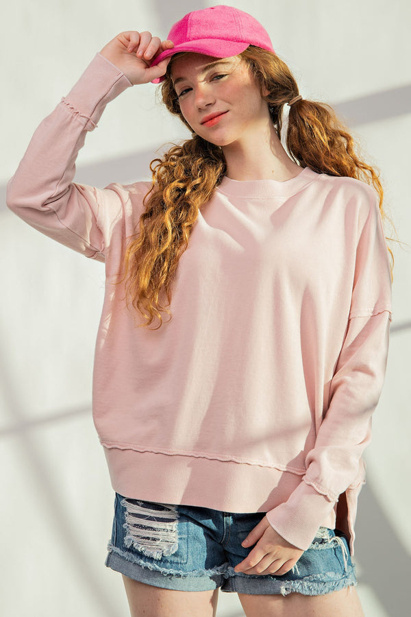 Easel Washed Terry Pullover in Vintage Rose Top Easel   