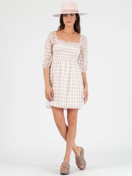 Lucca Couture EMMA Mini Dress in Blush Gingham Dresses Lucca Couture   