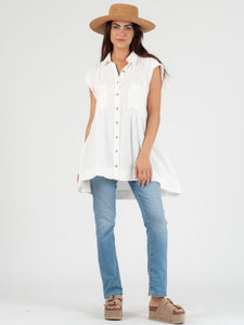 Lucca Couture GABRIELA Button Down Tunic Top in White Shirts & Tops Lucca Couture   