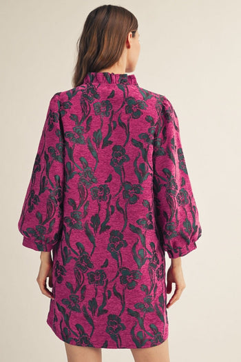 Jodifl Button Down Floral Jacquard Dress in Magenta