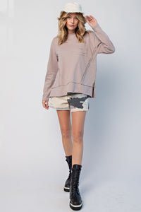 Easel Cotton Jersey Loose Fit Basic Tee in Mocha Top Easel   
