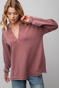 Easel Terry Knit Pullover in Mulberry Shirts & Tops Easel   