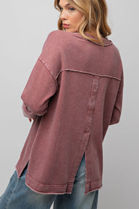 Easel Terry Knit Pullover in Mulberry Shirts & Tops Easel   