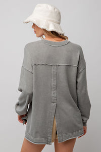 Easel Terry Knit Pullover in Olive Green Shirts & Tops Easel   