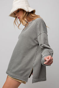 Easel Terry Knit Pullover in Olive Green Shirts & Tops Easel   