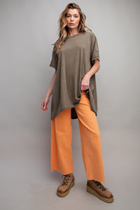 Easel Mineral Washed Swing Tunic Top in Olive Shirts & Tops Easel   