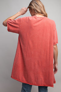 Easel Mineral Washed Swing Tunic Top in Tomato Shirts & Tops Easel   