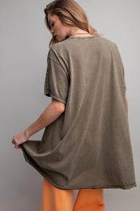 Easel Mineral Washed Swing Tunic Top in Olive Shirts & Tops Easel   