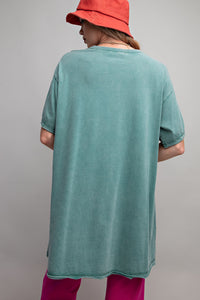 Easel Mineral Washed Swing Tunic Top in Jade Shirts & Tops Easel   
